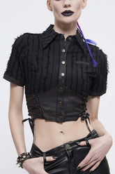 Chemisier Punk pour Femmes à Manches Courtes Déchirées Noir